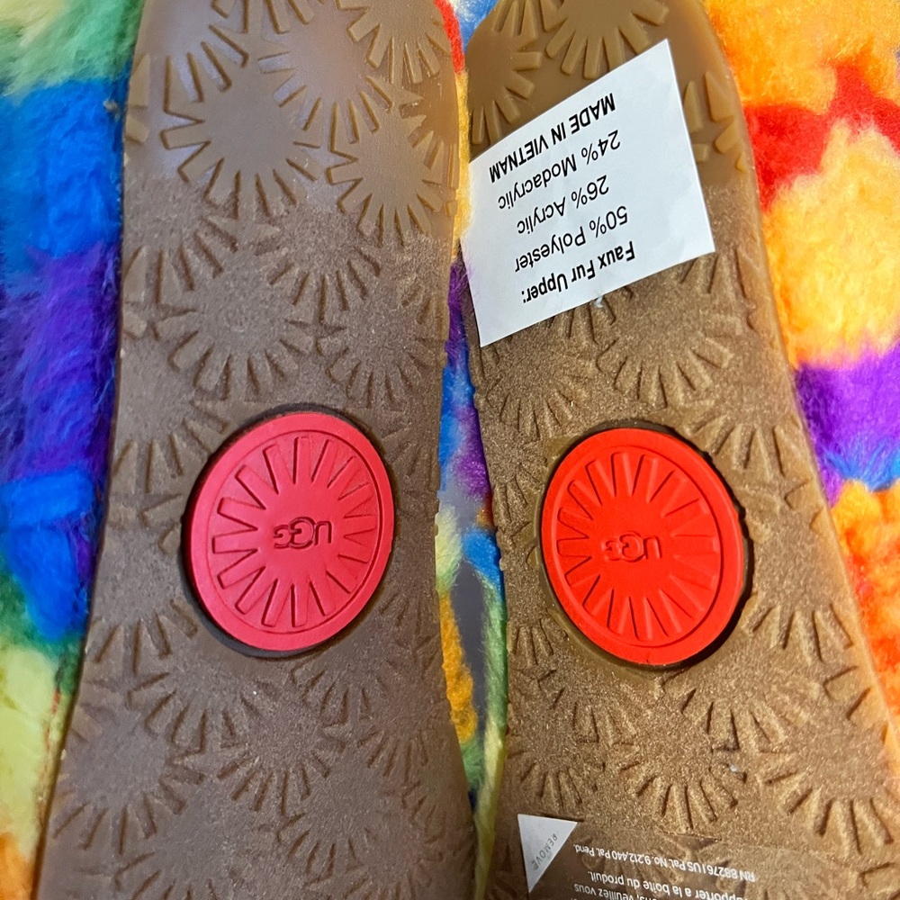 UGG AUTHENTIC FLUFF YEAH CALI PRIDE COLLAGE RAINBOW STRIPES SLIDES - Picture 11 of 17